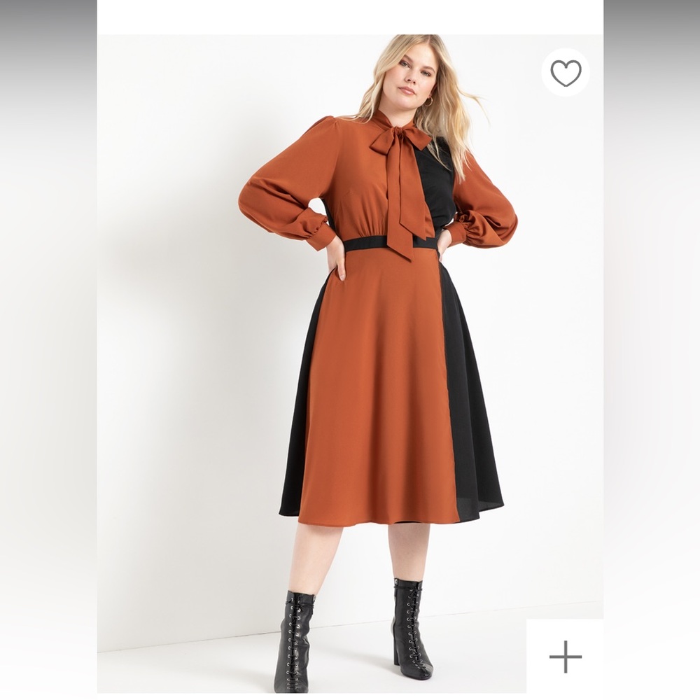 - Eloquii long sleeve midi colorblocked dress with neck collar ties black 24